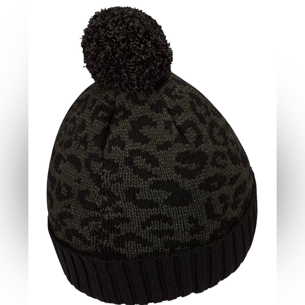 NEW Nike Sportswear Leopard Cheetah Fleece Lined Beanie Winter Hat in Black - Picture 2 of 2